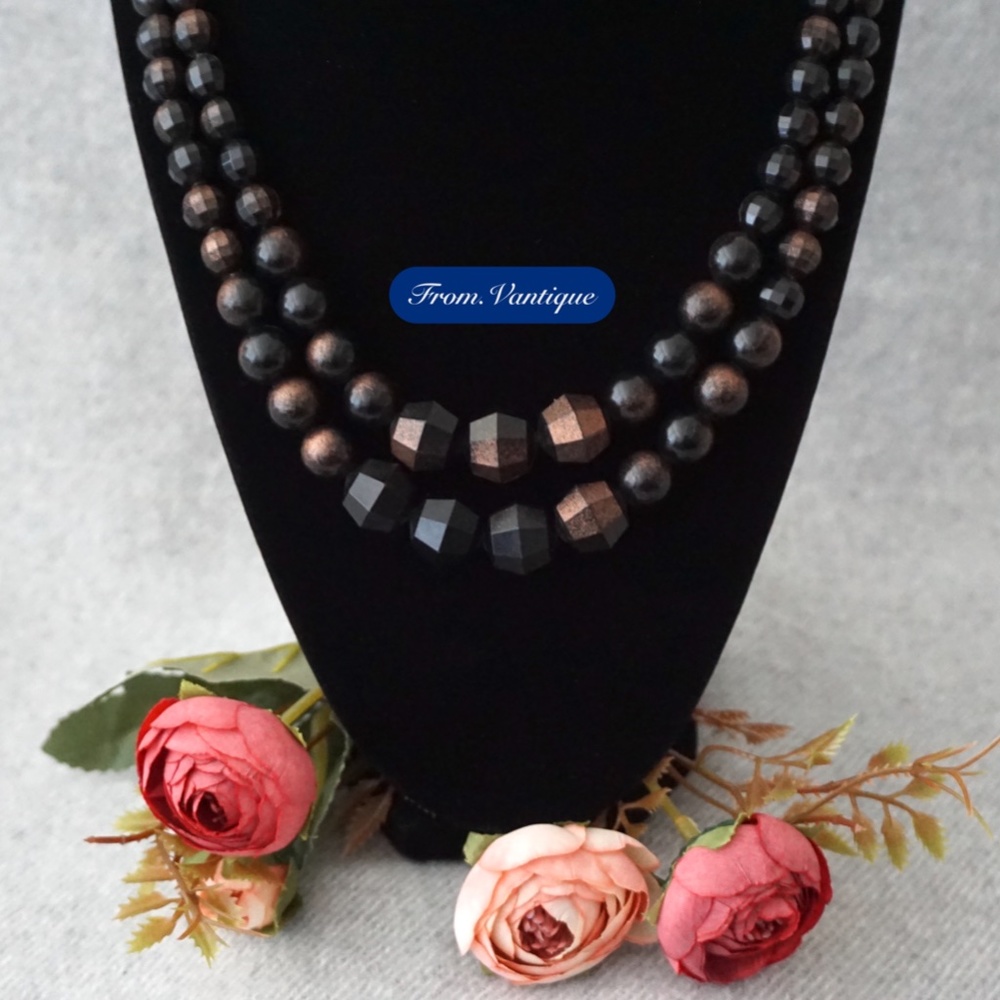 🪵 VINTAGE Retro Wood Beaded Statement Necklace (2 layers necklaces) 📿